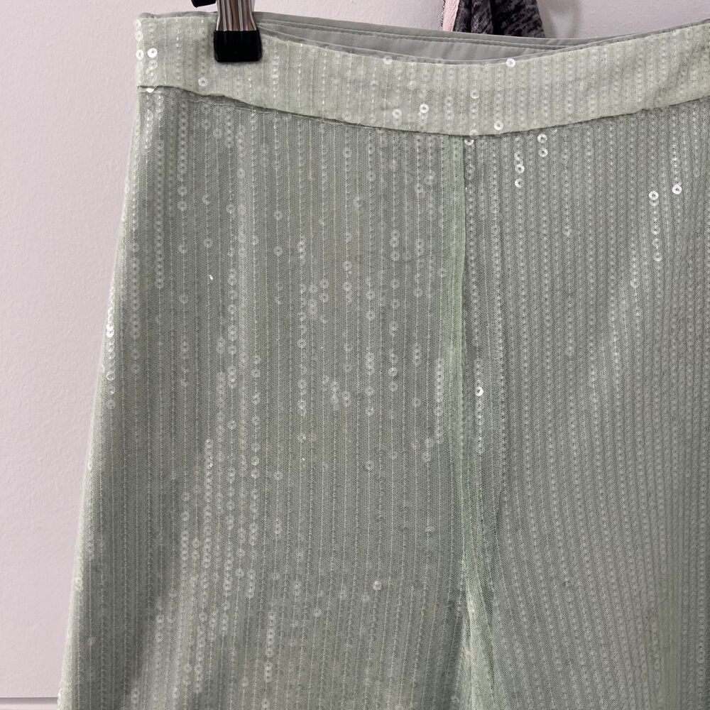 House of Harlow 1960 Sequin Wide Leg Trousers - Pistachio Sage Green - Size 6 - Picture 3 of 4